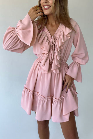 Ruffled V-Neck Casual Dress