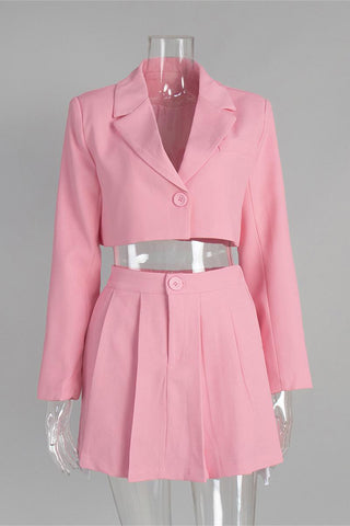 Chic Cropped Blazer and Skirt Set