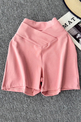 V-Waist Slim Brown High-Waist Shorts