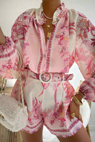 Floral Button-Front Short Set
