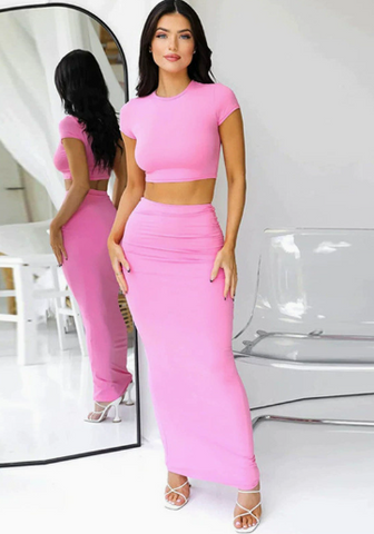 Ruched Two-Piece Skirt Set