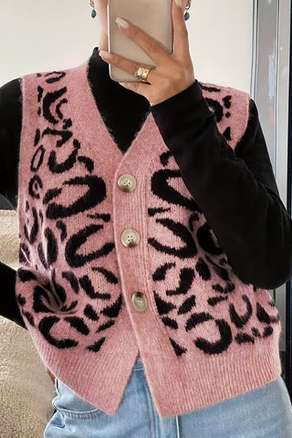 Button-Front Animal Print Vest