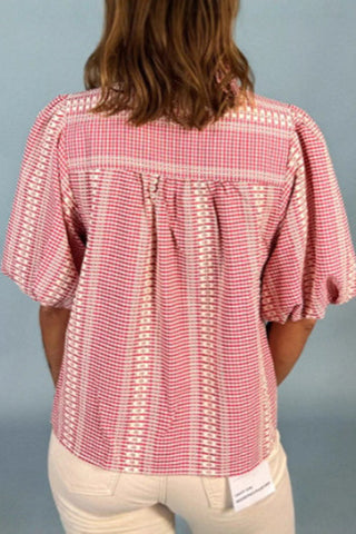 Embroidered Plaid Blouse