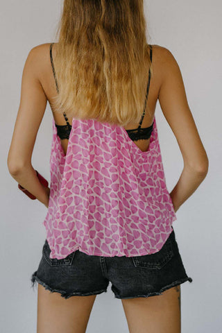 Printed Tank Top with Asymmetrical Hem