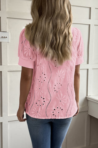 Eyelet Detail Tie-Front Blouse