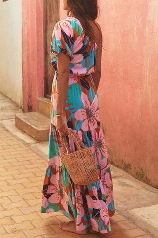 One-Shoulder Tropical Maxi Dress