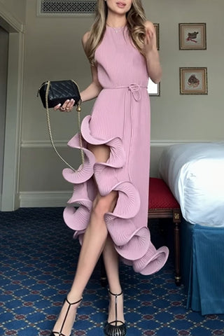 Halter Neck Ruffled Circle Dress