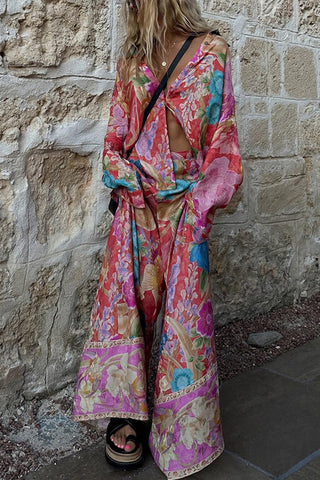 Floral Print Wide-Leg Pant Set