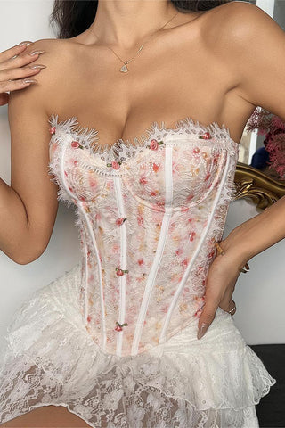 Stylish Strapless Floral Corset Top