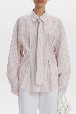 Striped Button-Front Shirt with Tie
