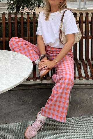 Relaxed Checkered Wide-Leg Pants