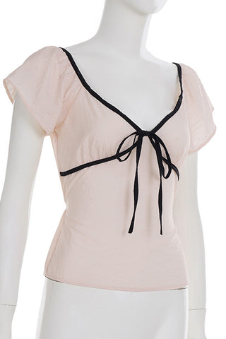 Puff Sleeve Tie Front T-Shirt