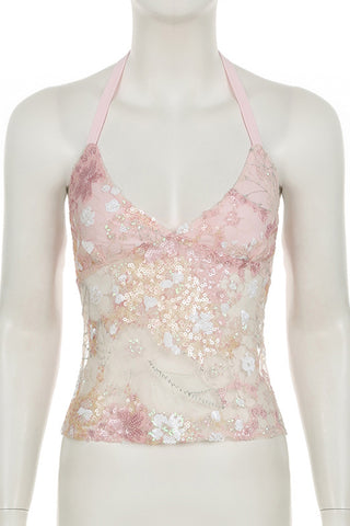 Sequin Embellished Halter Camisole Top