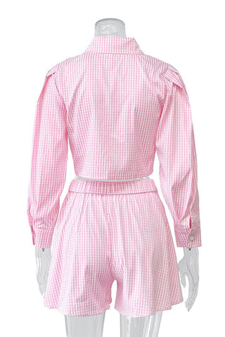 Pink Plaid Puff Sleeve Set