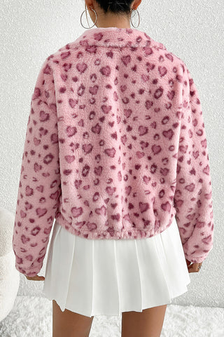 Trendy Leopard Print Fleece Jacket