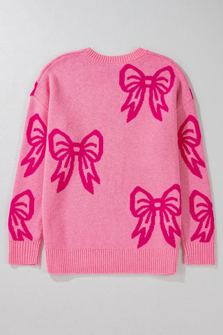Playful Bow Pattern Casual Loose Sweater