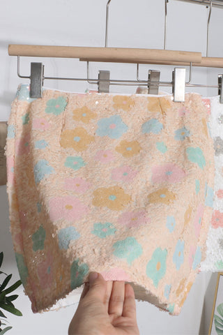 Floral Sequin Mini Skirt