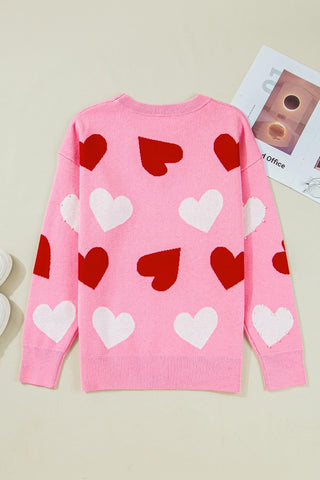 Pearl Embellished Heart Pattern Valentine Sweater