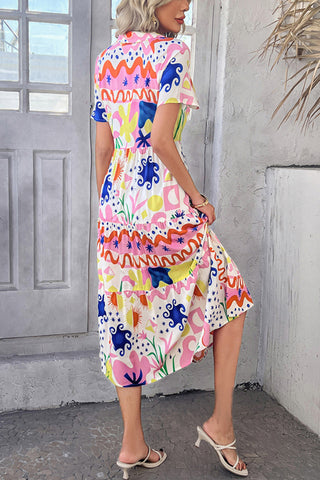Floral Patchwork V-Neck Midi Dress