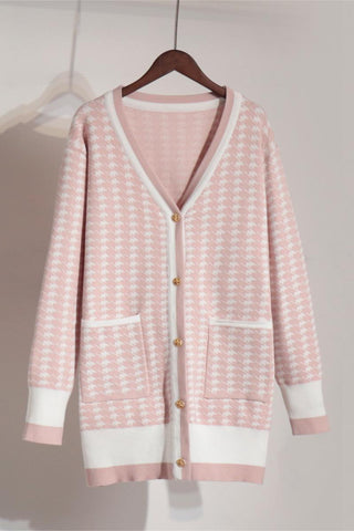 Houndstooth Button Cardigan Sweater