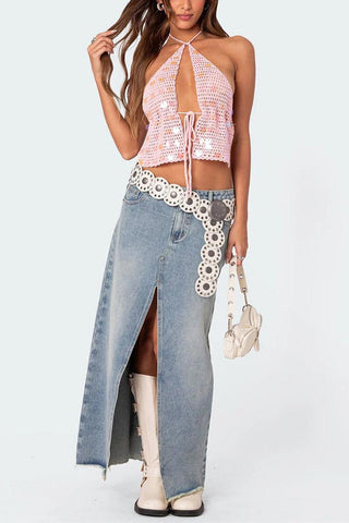 Open-Back Crochet Halter Top