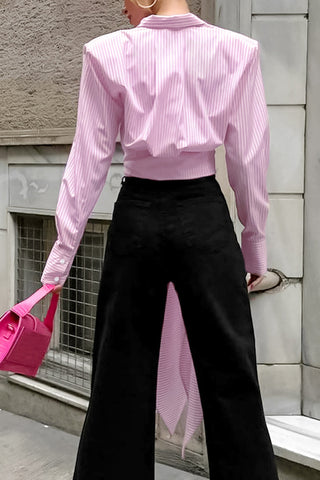 Striped Wrap Tie Polo Shirt