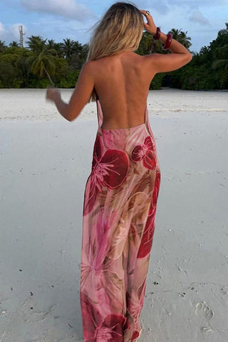 Floral Print Halter Maxi Dress