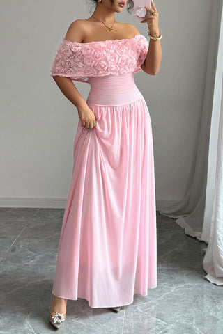 Off-Shoulder Rosette Dress