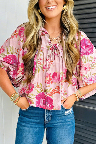Floral Tie-Neck Blouse