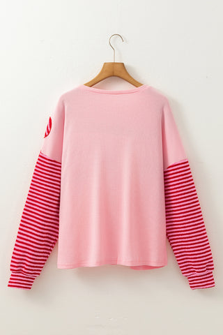 Floral Patch Striped Sleeve Top