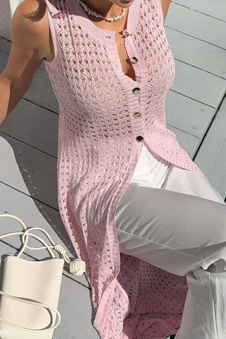 Sleeveless Button Front Pants Set