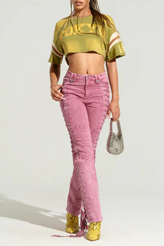 Lace-Up Detail Straight Jeans