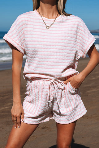 Striped Textured Top and Shorts Set