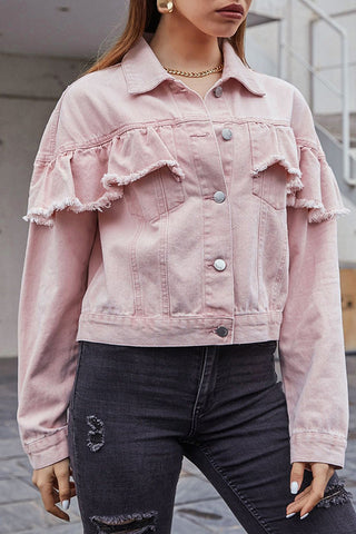 Ruffle-Trim Denim Jacket