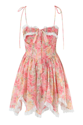 Floral Casual Dress With Lace Accents