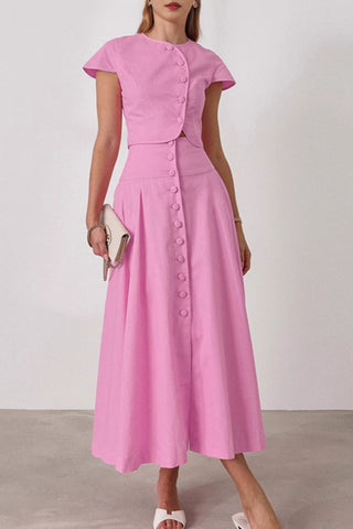 Elegant Button Detail Skirt Set