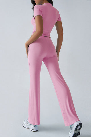 Short-Sleeve Crop Top and Pants Set