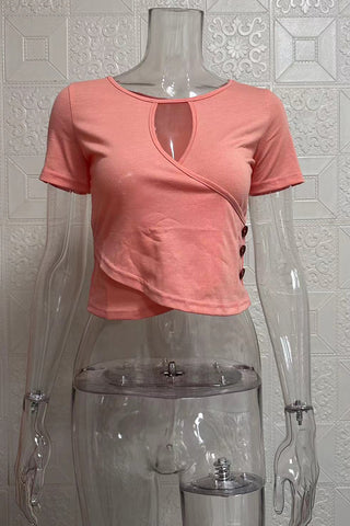 Cutout Wrap T-Shirt with Button Details
