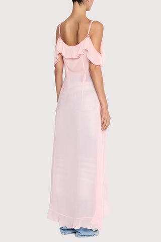 Ruffled Cold-Shoulder Midi Dress