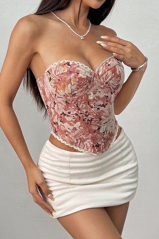 Floral-Patterned Strapless Corset Tank