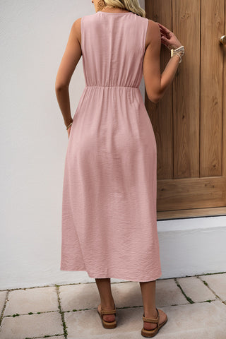 Sleeveless Button-Detail Casual Dress