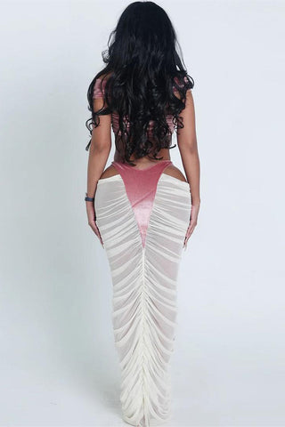 Off-Shoulder Mesh Skirt Set