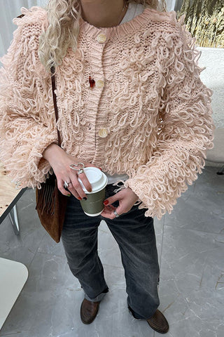Textured Button-Up Cardigan Sweater