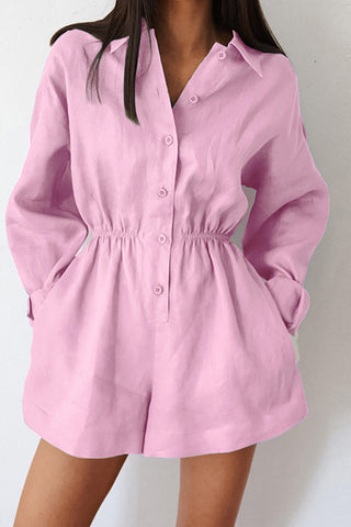 Button-Front Long Sleeve Romper
