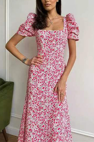 Puff-Sleeve Floral Casual Dress