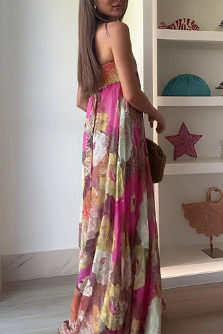 Floral Printed Strapless Maxi Dress
