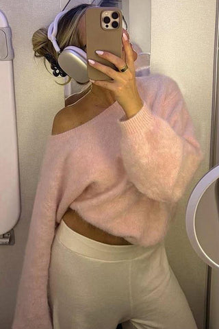 Off-Shoulder Fuzzy Sweater