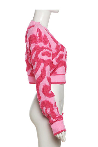 Buttoned Knit Cardigan with Artistic Pattern