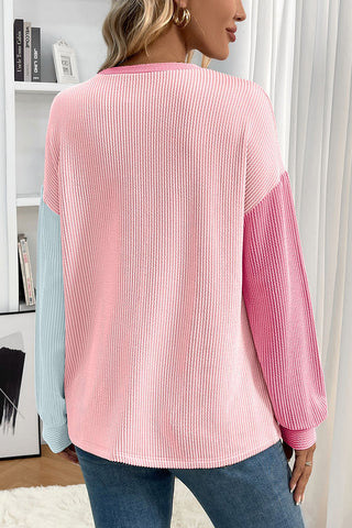 Casual Long Sleeve Colorblock T-Shirt