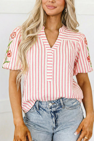 Striped Floral Sleeve Blouse